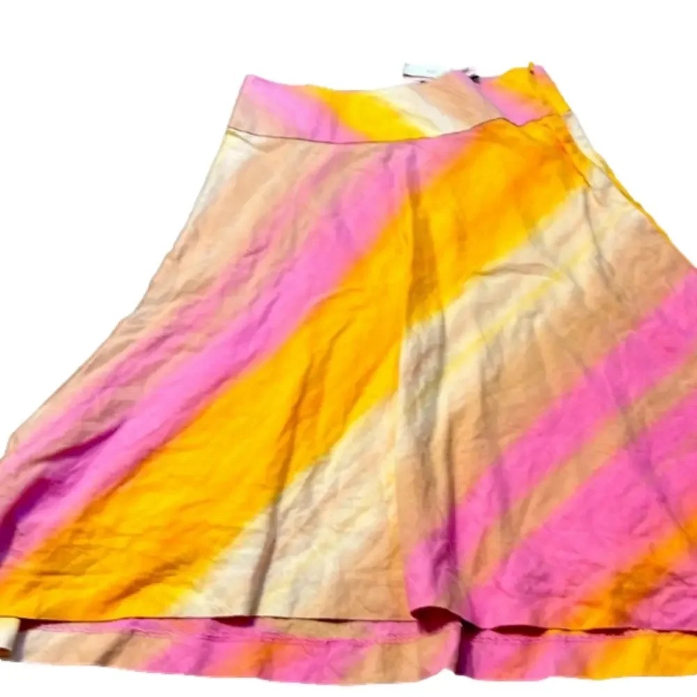 Banana Republic Womens Pink Orange Striped Linen Midi Skirt Petite 0P NWT